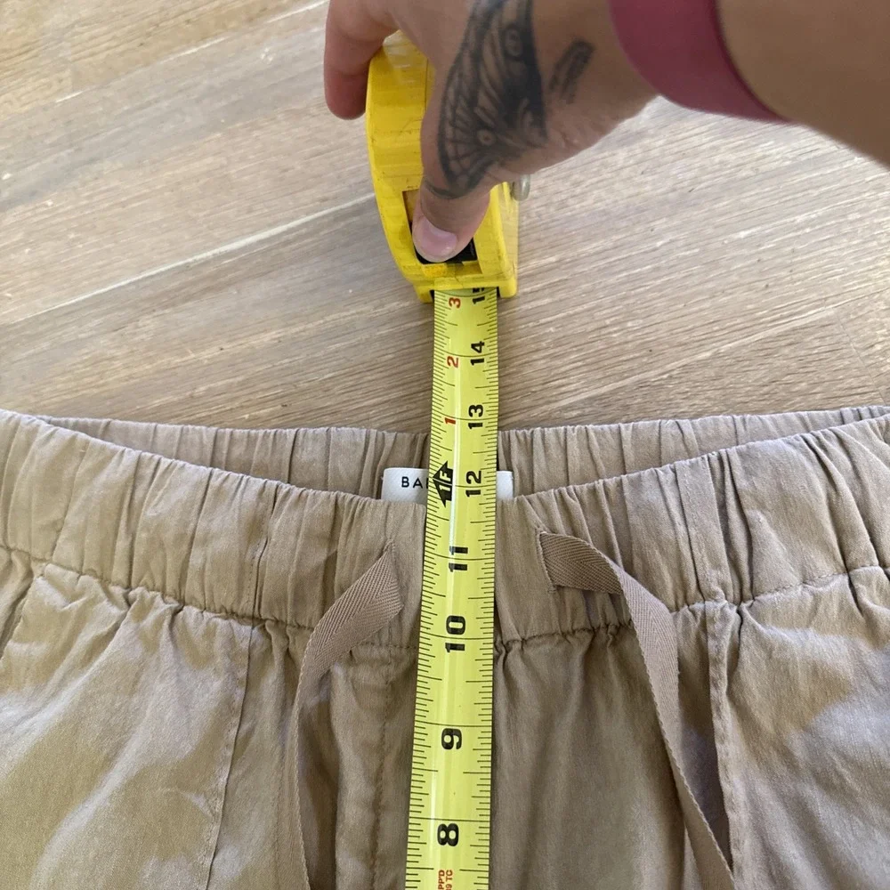 Babaton Aritzia Errol Linen Khaki‎ Pants Relaxed Fit Tapered Leg Women M Tan